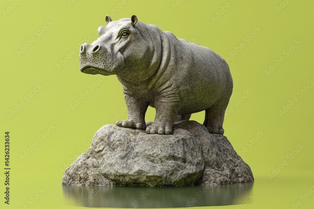 Fototapeta premium A sculpted hippopotamus on a rock formation.