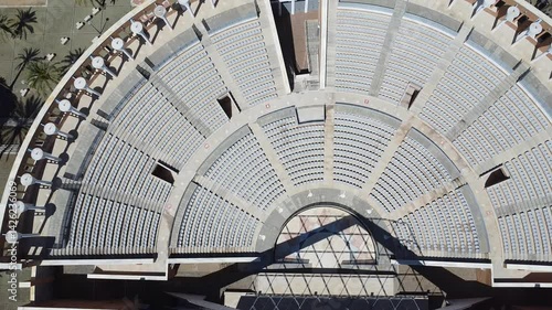 Aerial drone view of Foro Iberoamericano de La Rabida, auditorium located in Palos de la Frontera, Huelva, was held to commemorate the 500th anniversary of the discovery of America