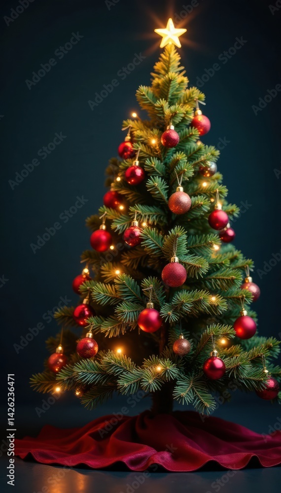 Christmas tree decorated with ornaments, christmas tree, lights, garland Christmas tree decorated with ornaments, christmas tree, lights, garland