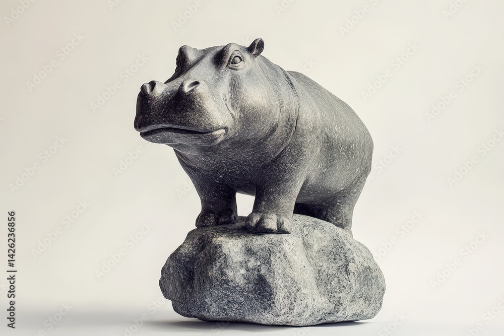 Intricate stone sculpture of a hippopotamus. Intricate stone sculpture of a hippopotamus.