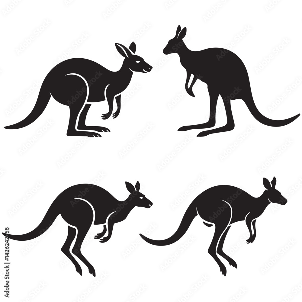 Obraz premium Kangaroo vector set silhouette illustration running in nature