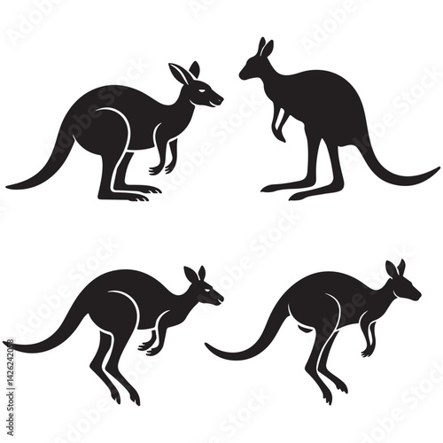 Kangaroo vector set silhouette illustration running in nature