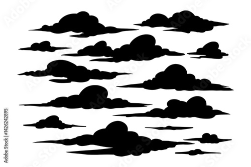 Collection of black clouds silhouettes