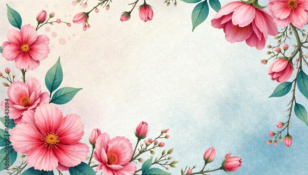 Naklejka premium Delicate watercolor floral pattern on textured paper , white, blue