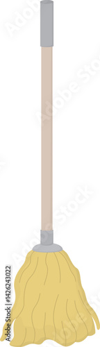 Cleaning mop with wooden handle isolated on white background. Illustration with housework tool 