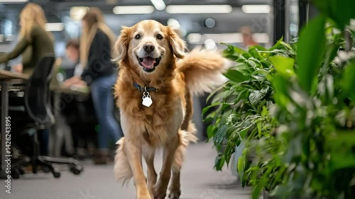 Happy dog in modern office