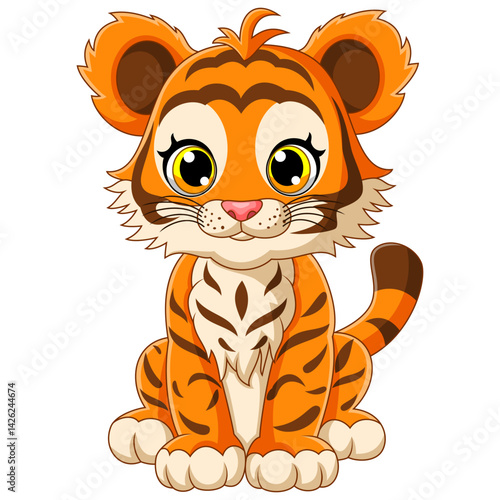 An adorable baby tiger cub with oversized. Vector illustration