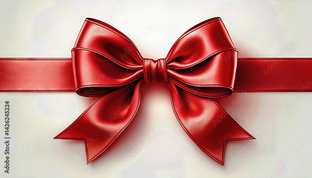 Fototapeta premium Vibrant Red Ribbon with a Tied Bow, Striking against a Pristine White Backdrop, Perfect for Digital Art, Home Decor, or Design Inspiration.