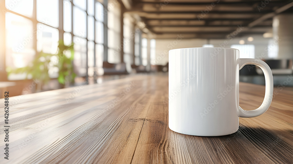 White mug on office desk, sunlight White mug on office desk, sunlight
