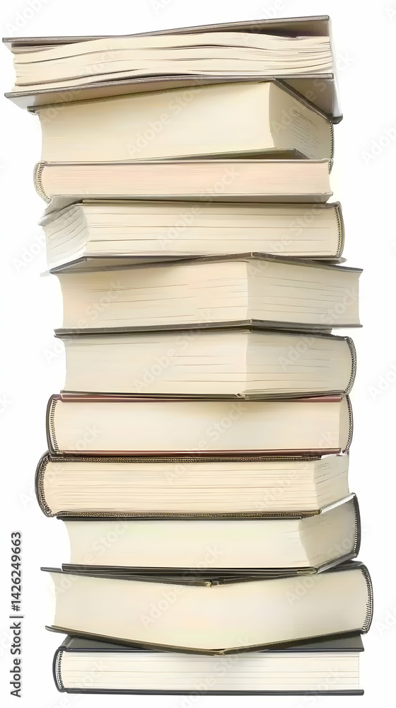 High stack of books isolated on white background; perfect for education, reading, or knowledge concepts High stack of books isolated on white background; perfect for education, reading, or knowledge concepts