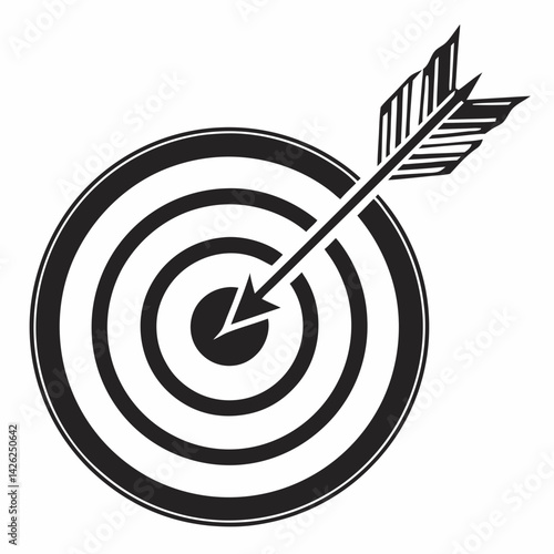 Target with arrow hitting center in black and white