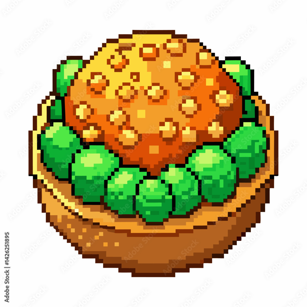 Obraz premium Retro Pixel Art Burger with Lettuce Pixelated 8 Bit Fast Food Art