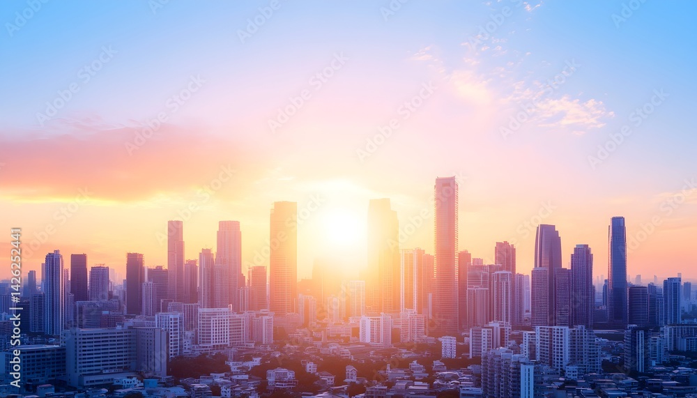 Fototapeta premium Vibrant sunrise over a cityscape