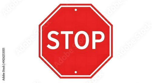 Red Stop Sign with White Text on White Background for Traffic