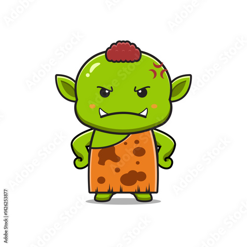Cute goblin angry cartoon icon illustration