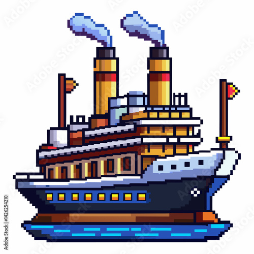 Vintage Pixel Art Steamship Illustration   Retro Nautical Transportation Concept