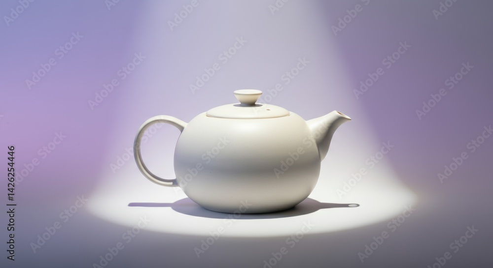 Simple white ceramic teapot under spotlight on gradient background Simple white ceramic teapot under spotlight on gradient background