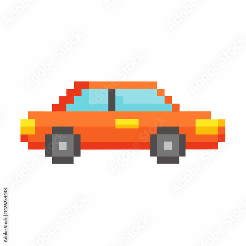 Pixel Art Retro Car in Vibrant Orange   8 Bit Style Vehicle Illustration