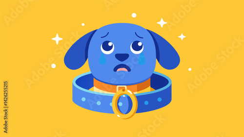 A collar attachment that deciphers your pets yelps and cries converting them into human feelings like Im scared Im sad or Im in pain.. Vector illustration