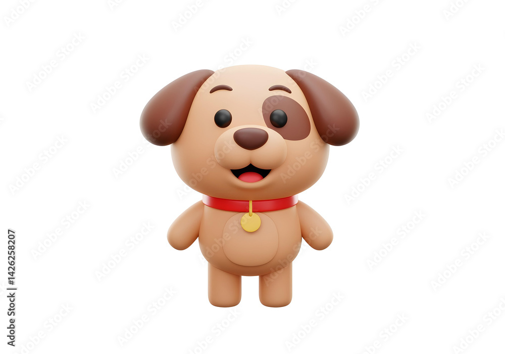 Obraz premium Happy Cute Dog Cartoon is a cheerful Character smiling 3d render isolated on a white background