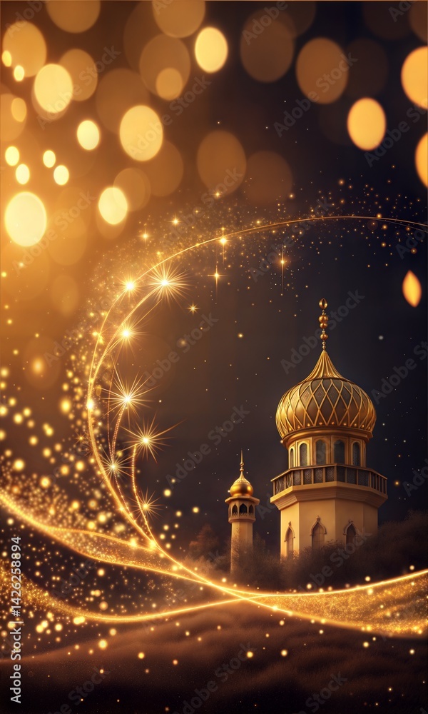 Obraz premium Abstract Golden Bokeh Lights on Dark Festive Background