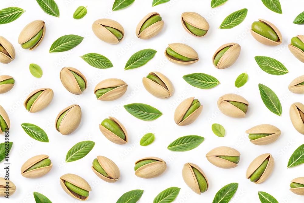 Seamless background of pistachio nuts isolated on white. (Background) Seamless background of pistachio nuts isolated on white. (Background)