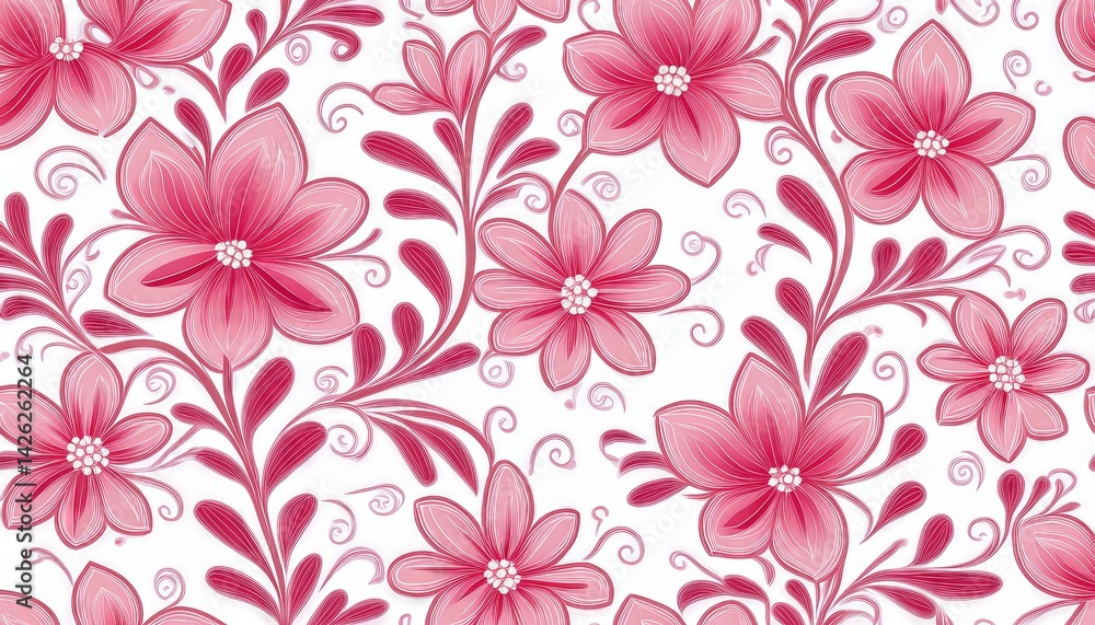 Stunning Seamless Pink Floral Vector Background with Vibrant Petals Against a White Backdrop, Perfect for Digital Art, Home Decor, and Design Inspiration Stunning Seamless Pink Floral Vector Background with Vibrant Petals Against a White Backdrop, Perfect for Digital Art, Home Decor, and Design Inspiration