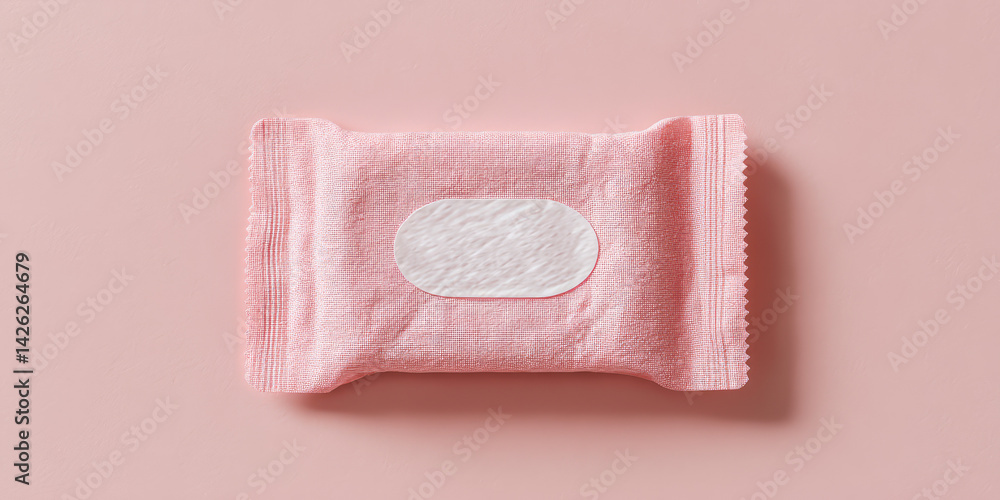 Obraz premium Mockup of wet wipes packaging with opening sticker on colored background.