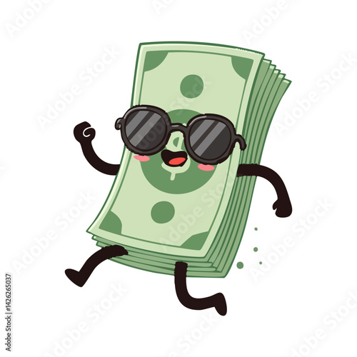 cute icon character money bill wearing sunglasses.
