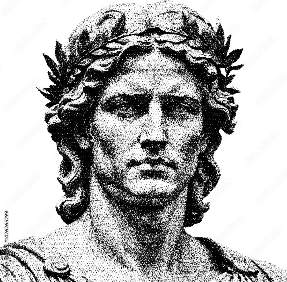 Fototapeta portrait of a roman emperor bust in halftone engraving style