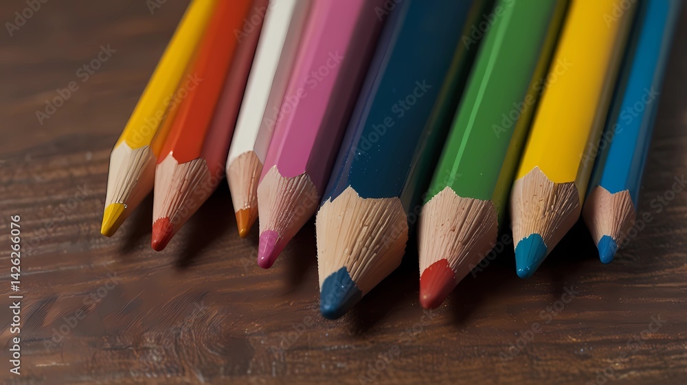 colored pencils on a wooden table colored pencils on a wooden table