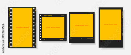Retro Polaroid Photo Frames. Old-fashioned camera photos. Retro Colorful Photo Mockups with Media Placeholders and Texts. Vintage Frame Cards.