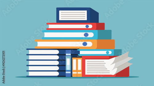A stack of binders filled with loan statements representing the neverending cycle of debt for many graduates.. Vector illustration