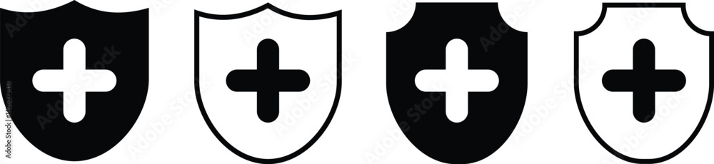 Obraz premium Shield Line Fillay Icon set. a set of four shields. icon in trendy style, Vector illustration