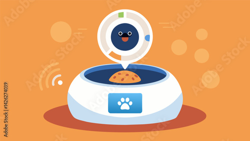 A compact food bowl with a builtin camera and AI technology that analyzes your pets food intake and suggests dietary adjustments making it easier to. Vector illustration