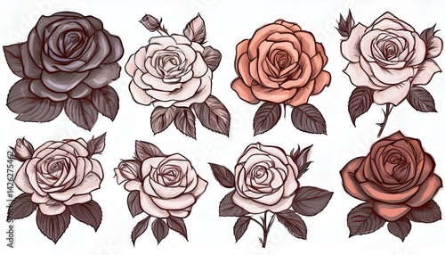 Wallpaper Mural Isolated HandDrawn Roses on White Vibrant, Artistic Masterpiece Celebrating Natures Beauty and Romance, Perfect for Digital Art, Home Decor, or Design Inspiration Torontodigital.ca