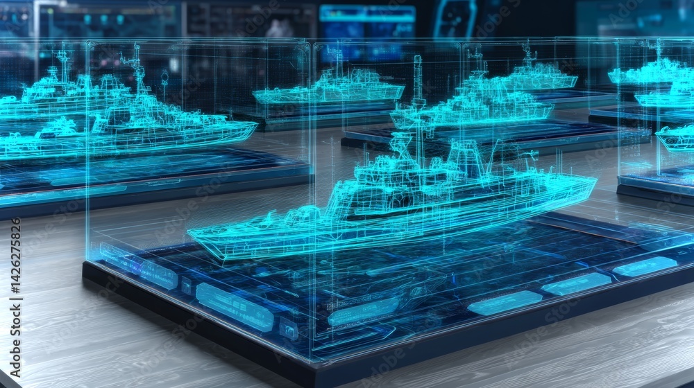 Advanced holographic display showcases naval fleet design and technology innovations