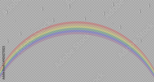 Rainbow icon, rainbow.Raindrops on a clear background. Storm with rain and white cloud on a clear background. Rain, hail and rainy weather. PNG.