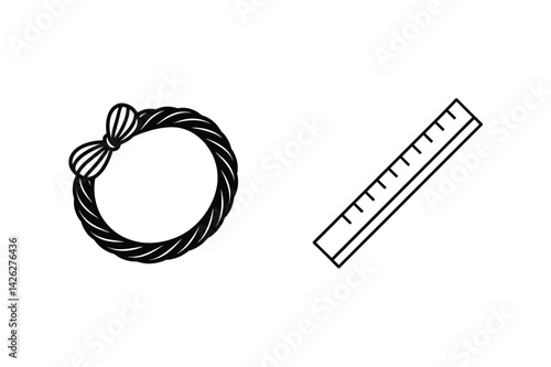 Black Line Drawing Of Hair Tie With Bow And A Ruler