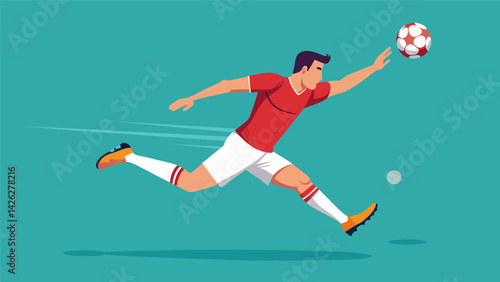 A perfectly exeed undertheneck shot by a skilled player sending the ball flying towards the goal with precision.. Vector illustration