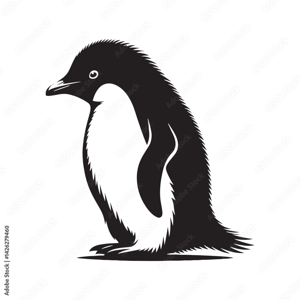 Obraz premium Elegant Adelie Penguin Silhouette Vector - Minimalist Wildlife Illustration - Perfect for Nature Posters, Educational Materials, Logos, and Art Projects.