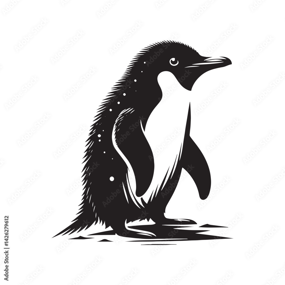 Fototapeta premium Elegant Adelie Penguin Silhouette Vector - Minimalist Wildlife Illustration - Perfect for Nature Posters, Educational Materials, Logos, and Art Projects.