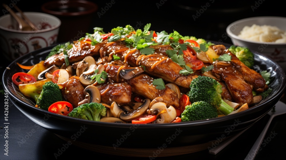 Stir fry with chicken mushrooms broccoli and peppers Stir fry with chicken mushrooms broccoli and peppers