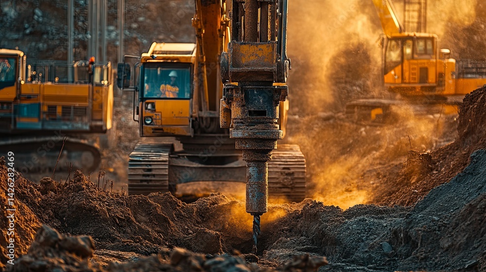 Construction site activity with heavy machinery and earth removal. Construction site activity with heavy machinery and earth removal.