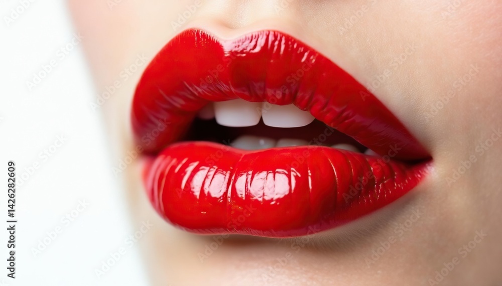 Close-up vibrant red lips, pristine white backdrop, stock photo, makeup Close-up vibrant red lips, pristine white backdrop, stock photo, makeup