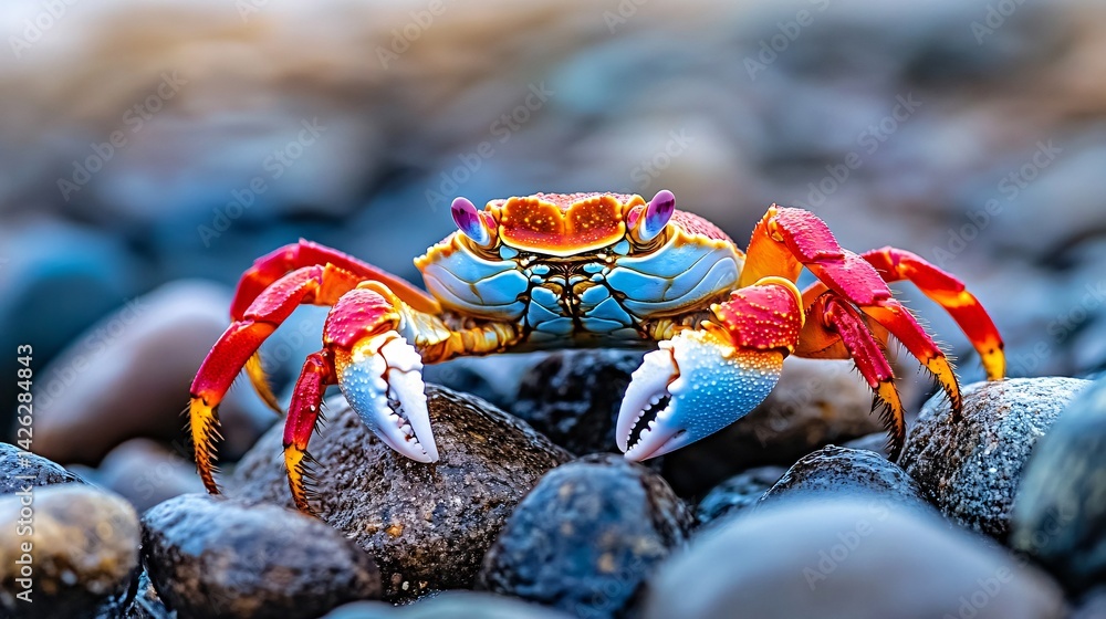 Miniature Crab Exploring Tide Pool Rocks in Coastal Habitat Miniature Crab Exploring Tide Pool Rocks in Coastal Habitat