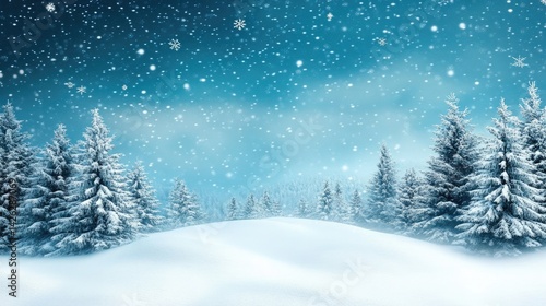 Wallpaper Mural Winter Wonderland Snowy Landscape with Snowflakes and Evergreen Pine Trees Torontodigital.ca