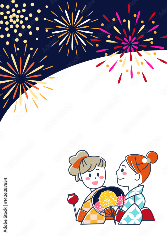 Fototapeta premium 夏祭り・花火を見る浴衣の若い女性の壁紙素材