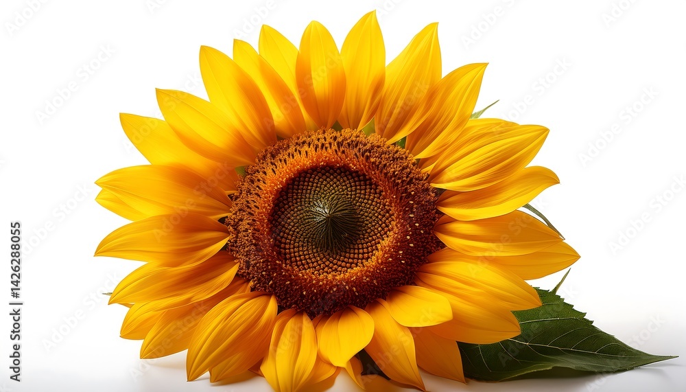 Obraz premium Bright and vibrant sunflower isolated on a white background showcasing its stunning golden petals and seeds