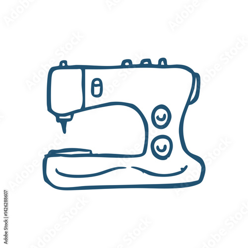Hand Drawn Sewing Machine Doodle, Ideal for Textile Design, Sewing, Highlights